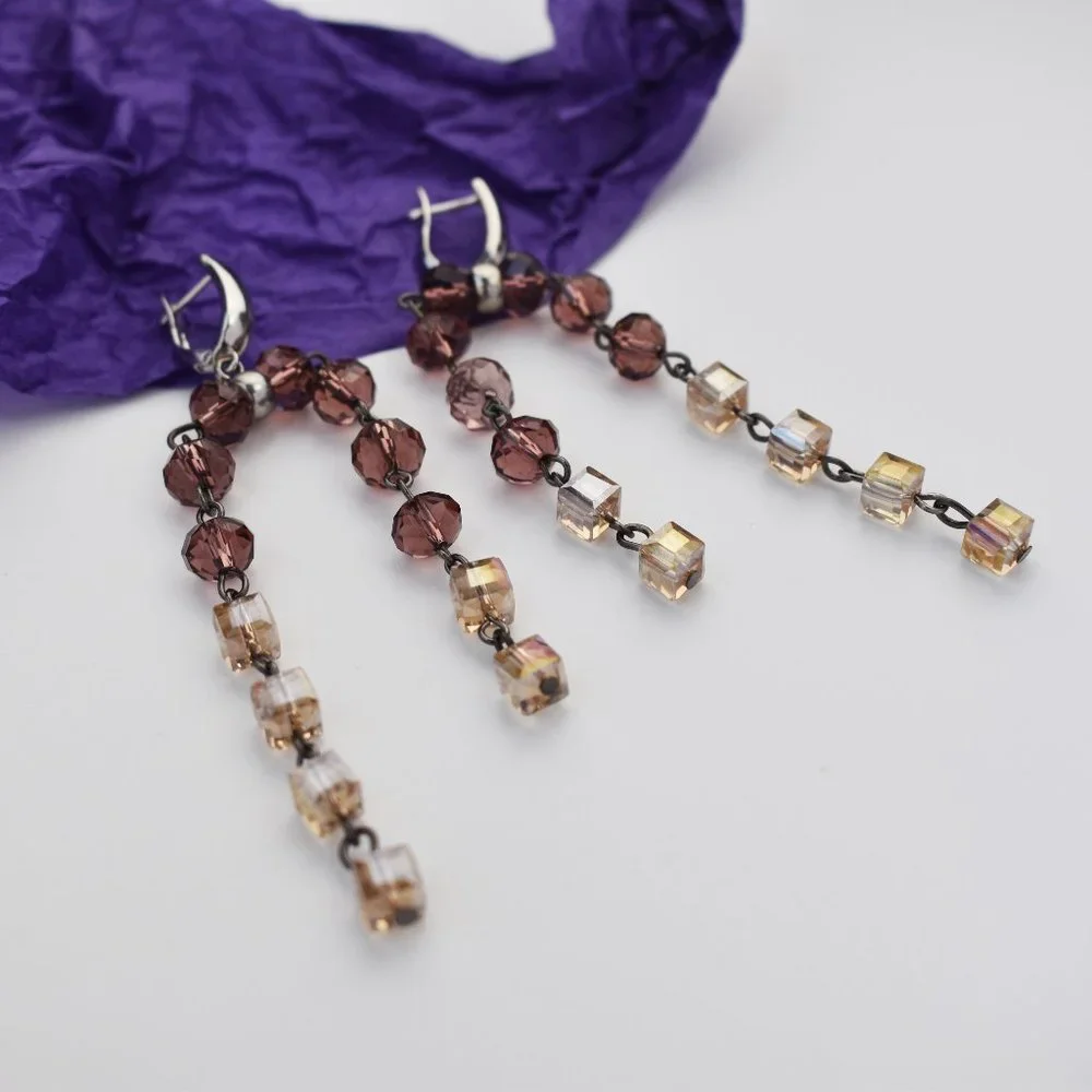 Unusual chandelier earrings, long fancy eye catching summer earrings statement